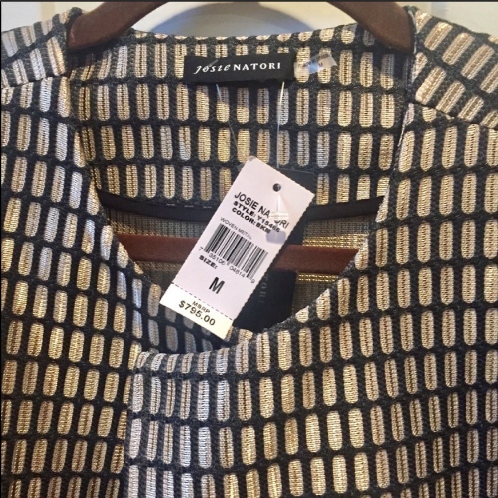 Josie Natori | NWT Tan Black Woven Metal Belted Kimono Style Jacket M MSRP $795 - Picture 10 of 17